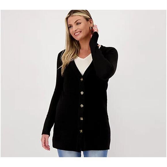 ALL WORTHY HUNTER MCGRADY NEW $84 Button Front Cardigan Black Medium - Picture 1 of 2